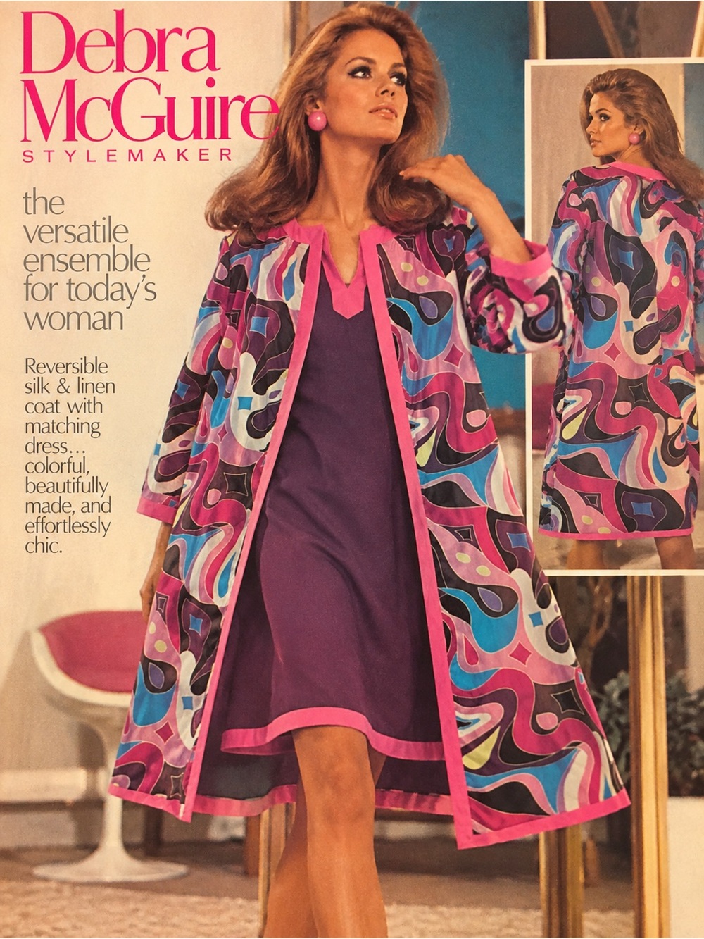 Debra McGuire Stylemaker Silk Linen Reversible Coat & Dress Set Vintage Mod